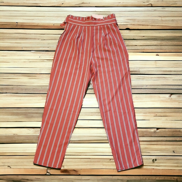 Hutch Anthropologie Womens 8 Stripe High Waist Tapered Pant Belted Burnt Orange - Picture 2 of 8